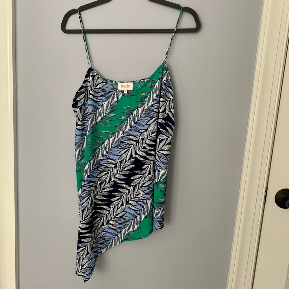 Laundry spaghetti strap asymmetrical hem top